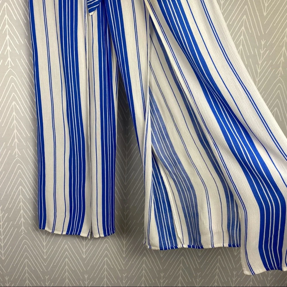 HYFVE Split Front Chic Striped Pants in Blue Stripe. - Picture 6 of 10